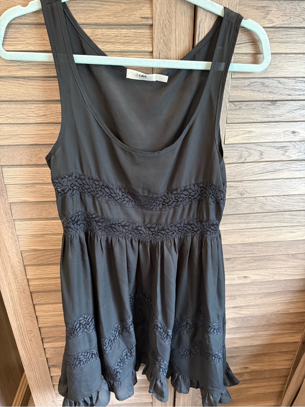 Lira Black Slip Dress with Scoop Neck and Lace Detail